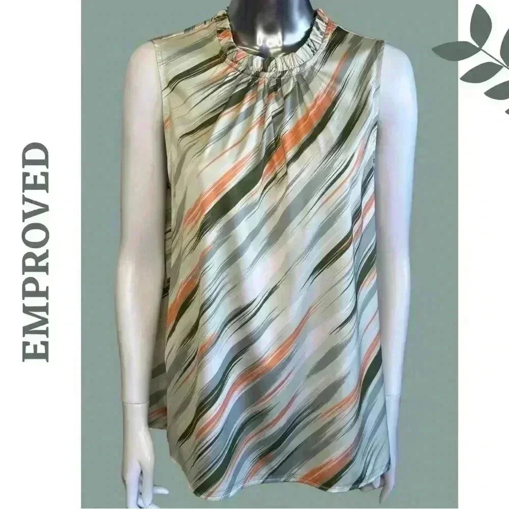 Emproved Sleeveless Blouse – Sustainable, Abstract Print, Chic Green Cream